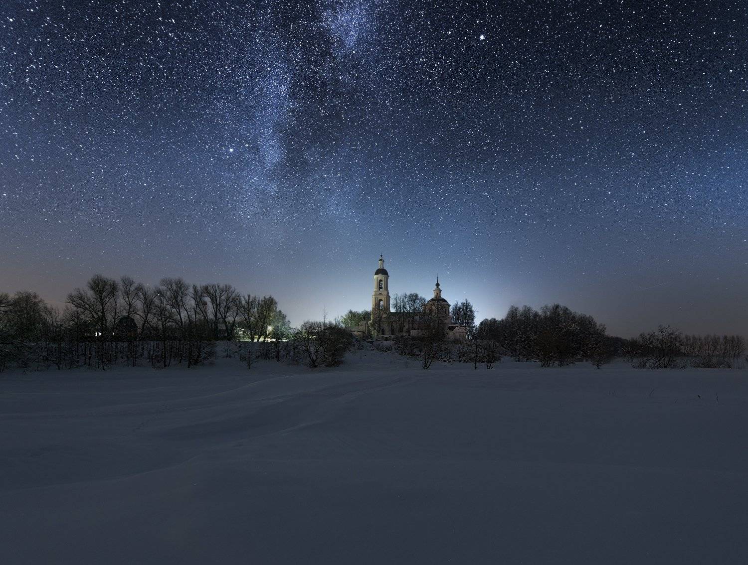 ночь, звезды, млечный путь, снег, мороз, село,, Евгений Цап