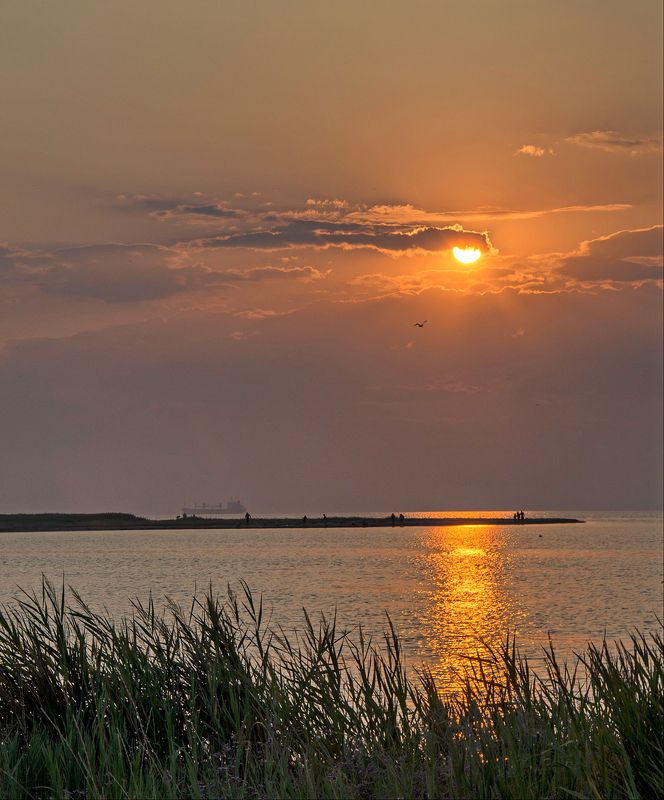 лето, азов, бердянская коса, оголовок, закат Как провожают пароходы... фото превью