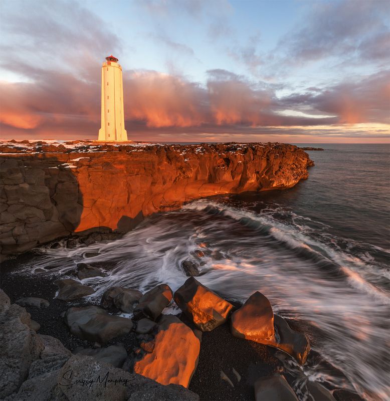 iceland, malarrif, lighthouse, sunset Malarrif lighthouse & sunset. Iceland. фото превью