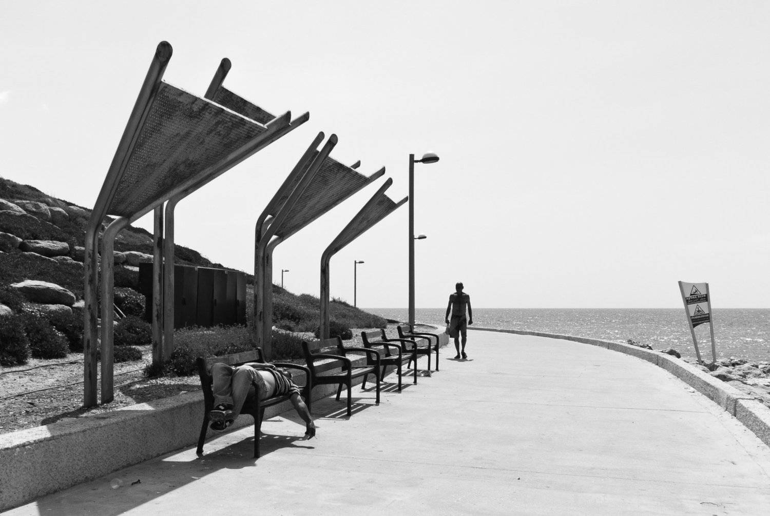 Midday, Street, Black and white, Israel, Jaffa, Lazy, Tel-Aviv, Monochrome, Elena Beregatnova
