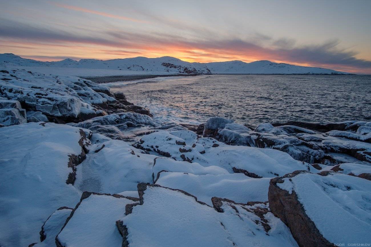 териберка,природа,пейзаж,север,закат,фактура,линии,пятна,пляж,закат,вечер,море,берег,баренцево море,край земли, Горшков Игорь