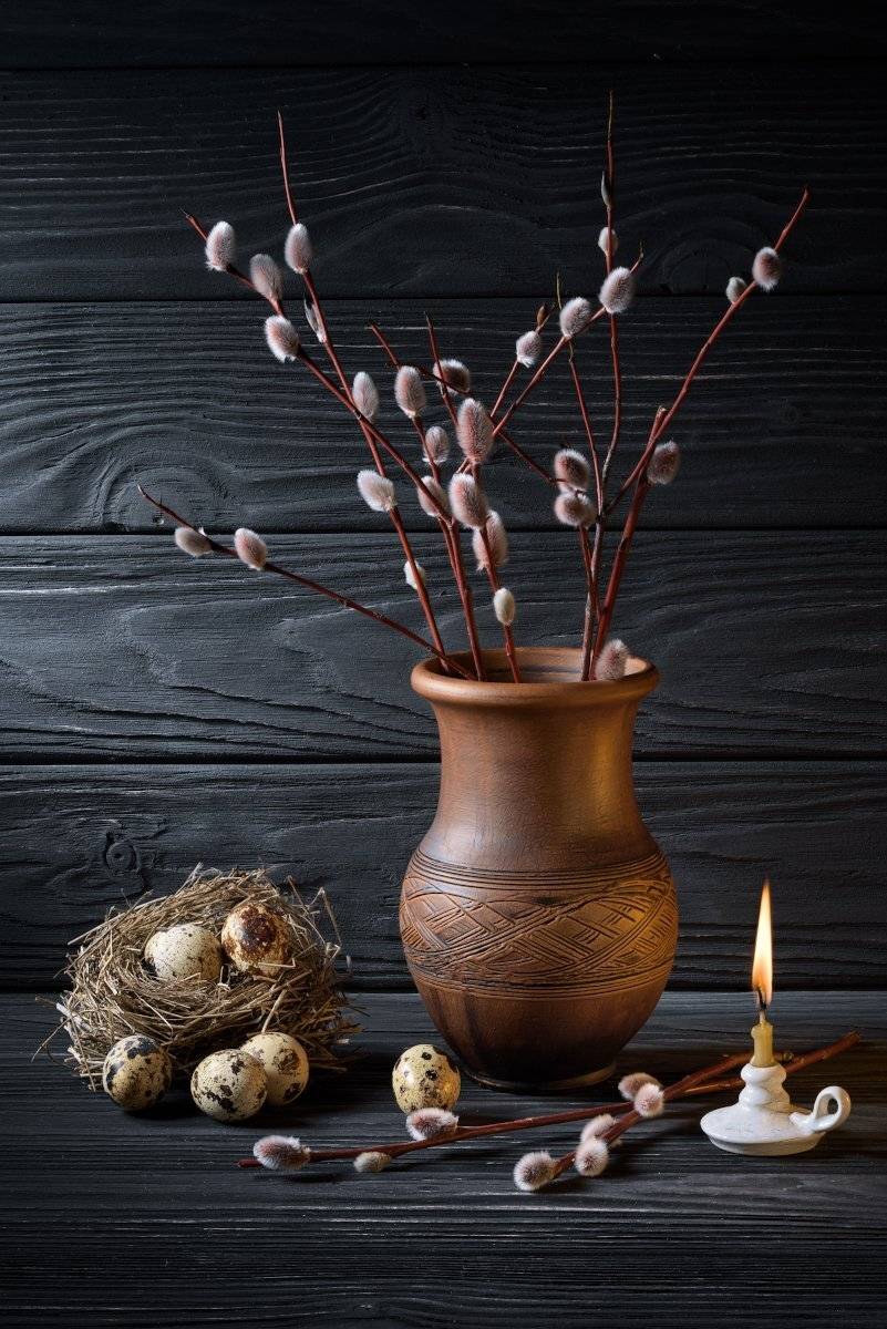 вербное воскресенье, верба, свеча, гнездо, перепелиные яйца, ночь, праздник, Tom Fincher