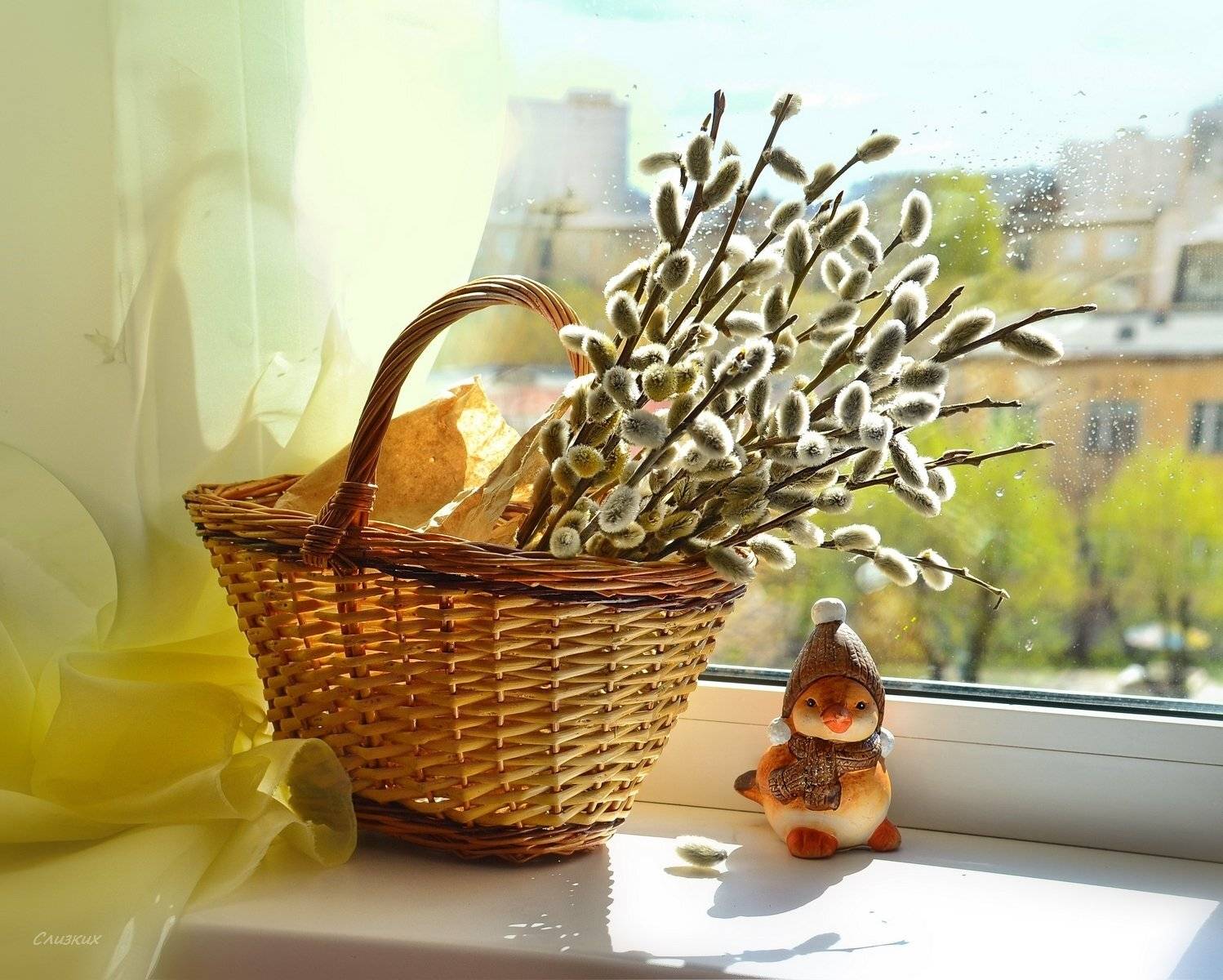 натюрморт,праздник,верба,корзина,солнце,окно,свет,весна,апрель, Инаида