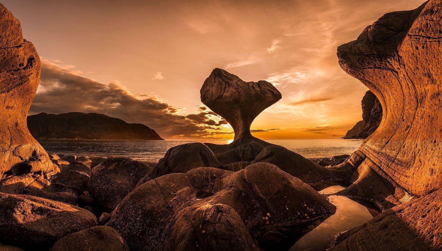kannenstein, norway, landscape, sunset, nature, stones, rocks, sea, sky, panorama, Sylwia Grabinska