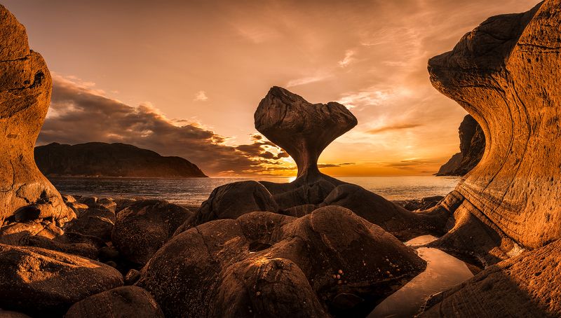 kannenstein, norway, landscape, sunset, nature, stones, rocks, sea, sky, panorama Kannestein, Norway фото превью