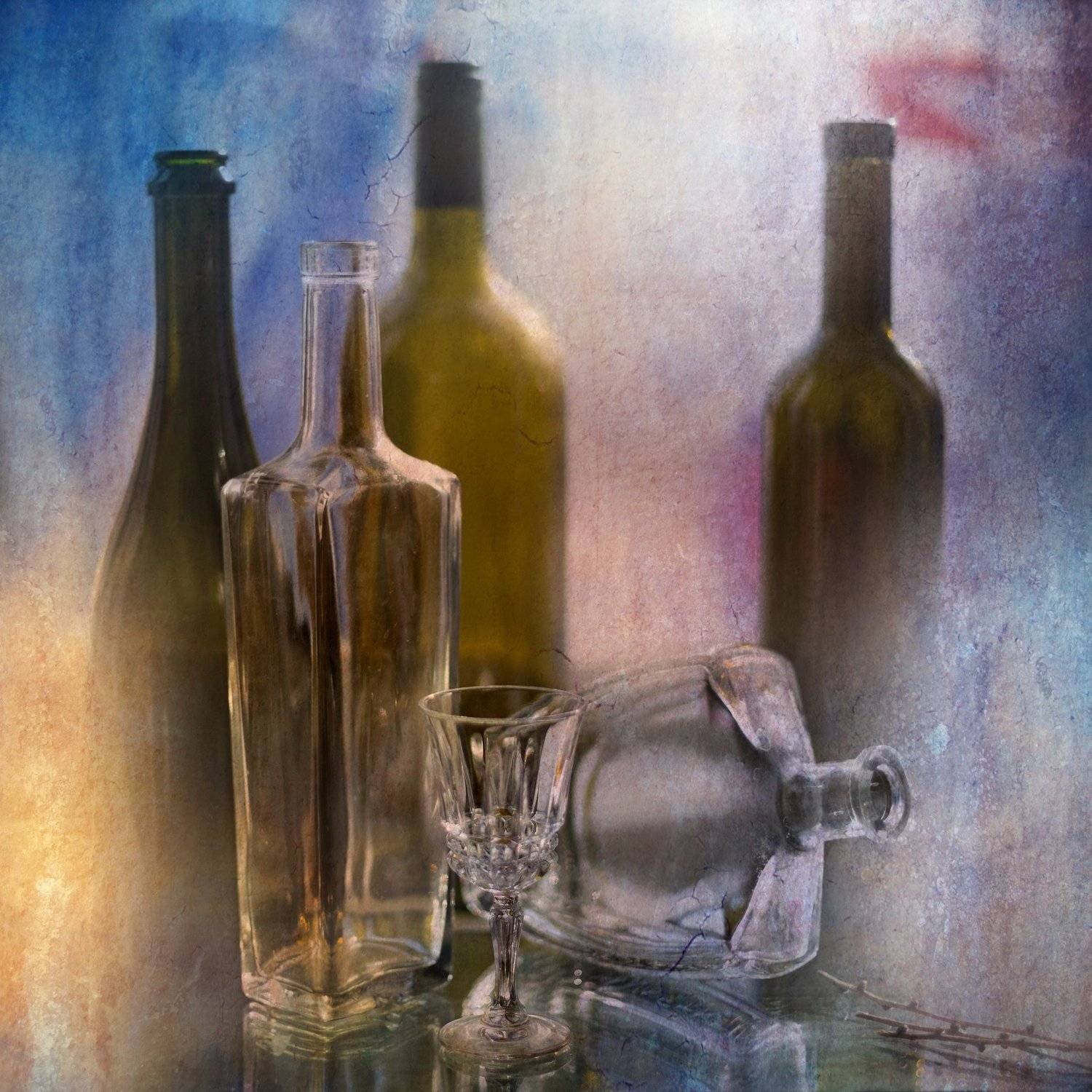 фото , цвет , натюрморт , бутылки , рюмка , стекло , ветка , светлый тон, Федотов Вадим(Vadius)
