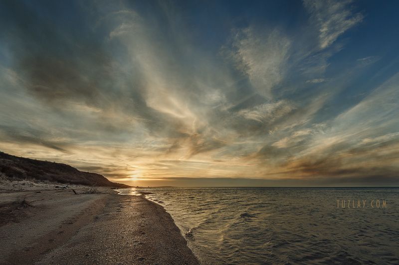 азовское море, апрель, закат, морской берег, таманский полуостров, темрюкский район Первоапрельское Азовское фото превью