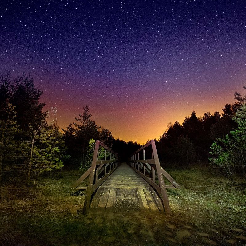 #stars#night#silent#bridge#wood#natural Soltykow by night фото превью