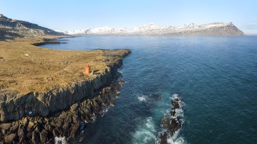 Lonely lighthouse. Faskrudsfjordur. Iceland