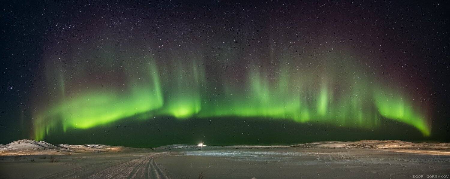 северное сияние,ночь,териберка,север,зима,небо,пейзаж,крайний север,тундра,панорама, Горшков Игорь