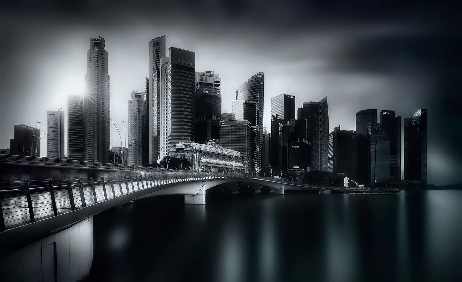 город, архитектура, закат, чб, мост, длинная выдержка, Алексей Ермаков