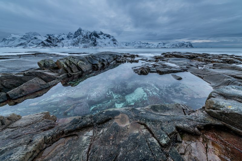 Lofoten, Sea, Winter, Water, Ice, Snow, Water and rocks фото превью