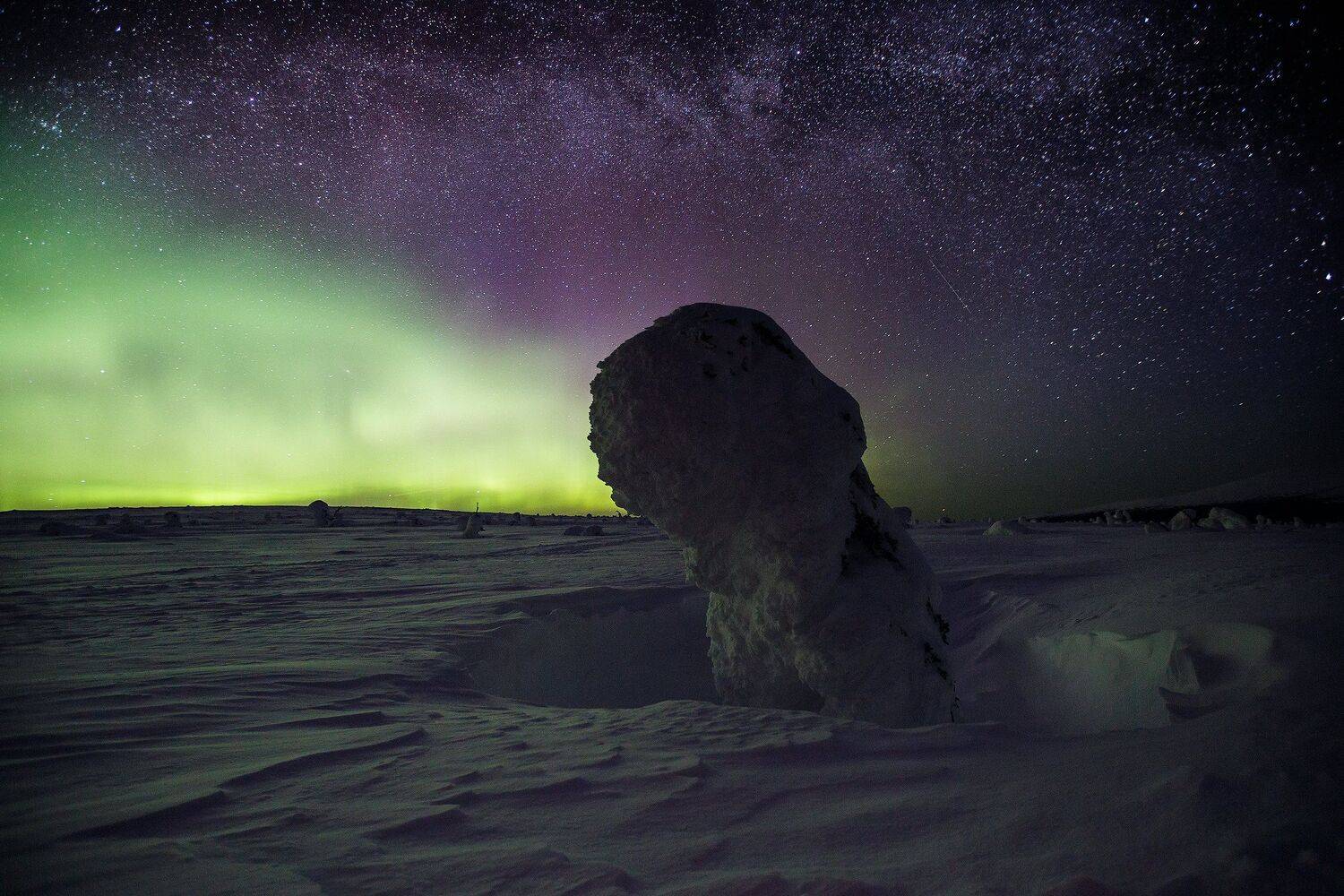 Маньпупунёр, звёзды, Урал, Коми, северное сияние, снег, зима, Владимир