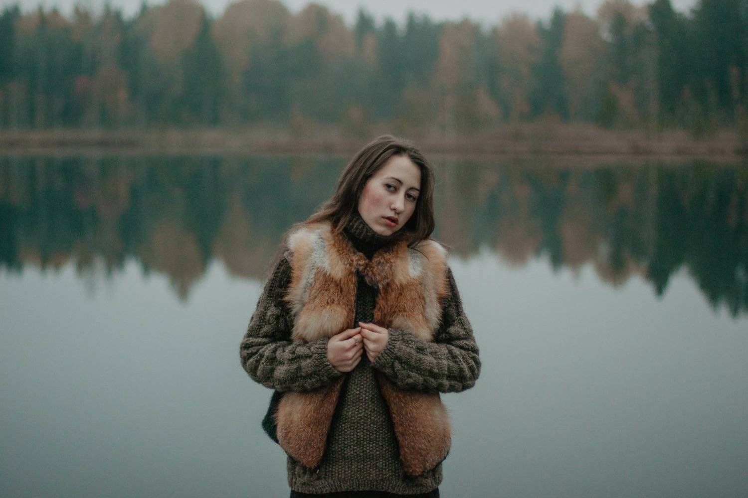 портрет, девушка, сумерки, гламур, атмосфера, лес, свет, озеро, осень, вечер, цвет, Олег Карсаков