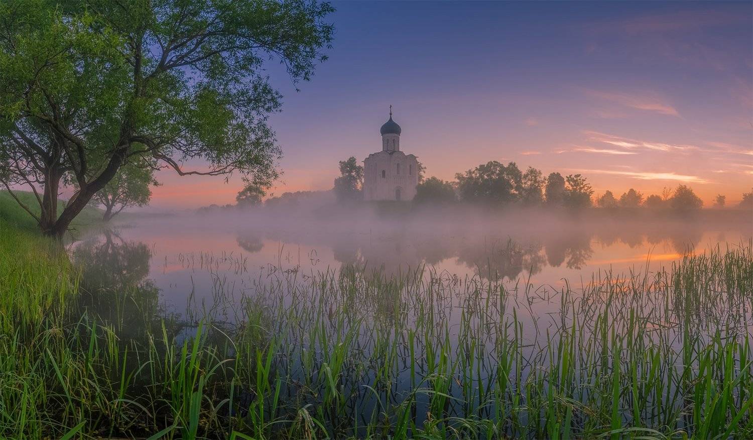 рассвет, туман, храм, боголюбово, утро, лето, Виталий Левыкин