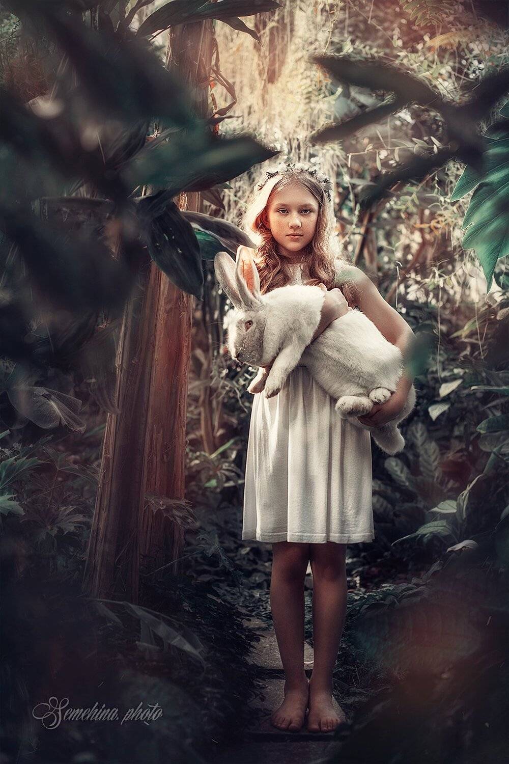 girl, rabbit, alice, wood, Марина Семёхина