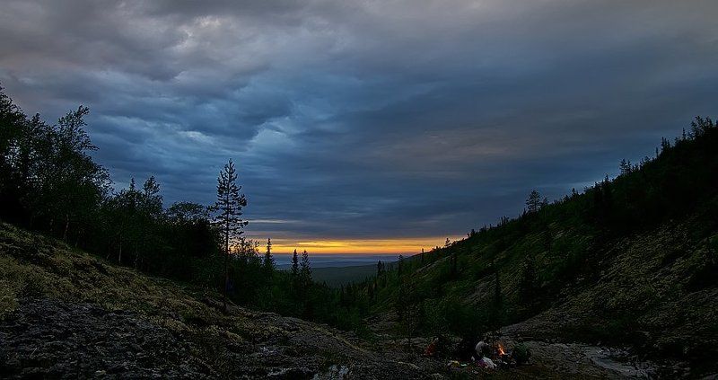 хибины, вечер, закат, костер *** фото превью