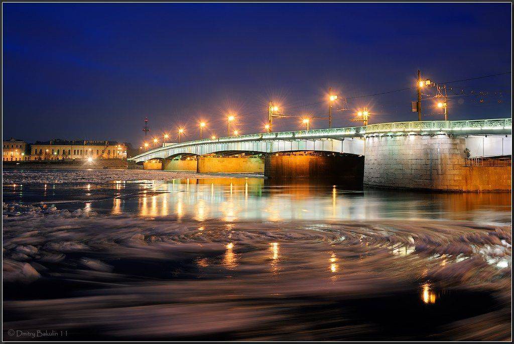 санкт-петребург, город, река, мост, лед, Дмитрий Бакулин