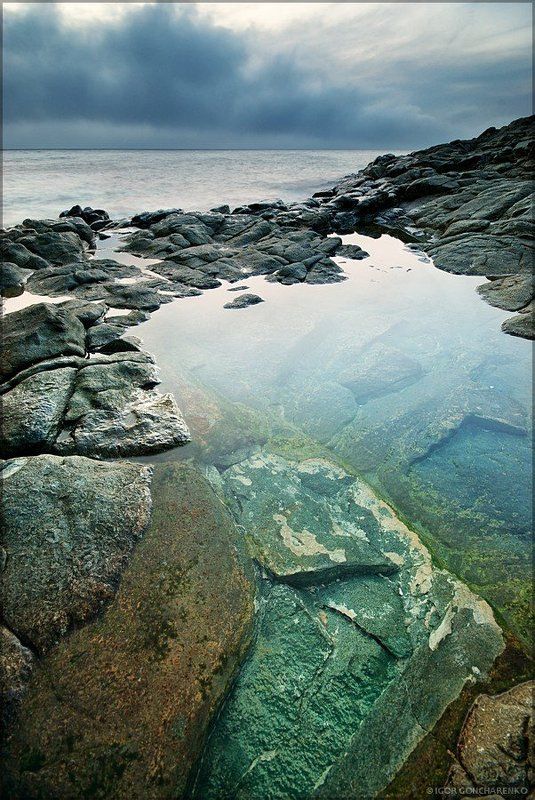 море, пейзаж, крым, закат, Пасмурное море фото превью