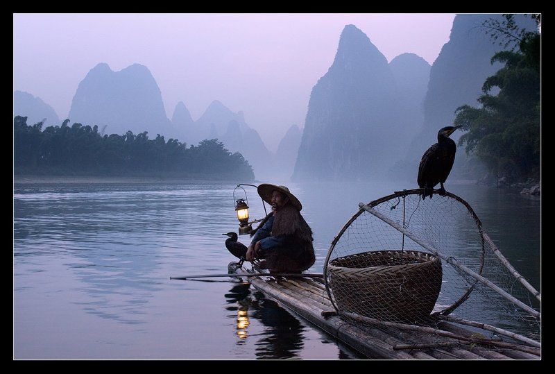 китай, , гуйлинь, , рыбак, , лодка, , баклан Рыбак, и его верные птицы..... фото превью