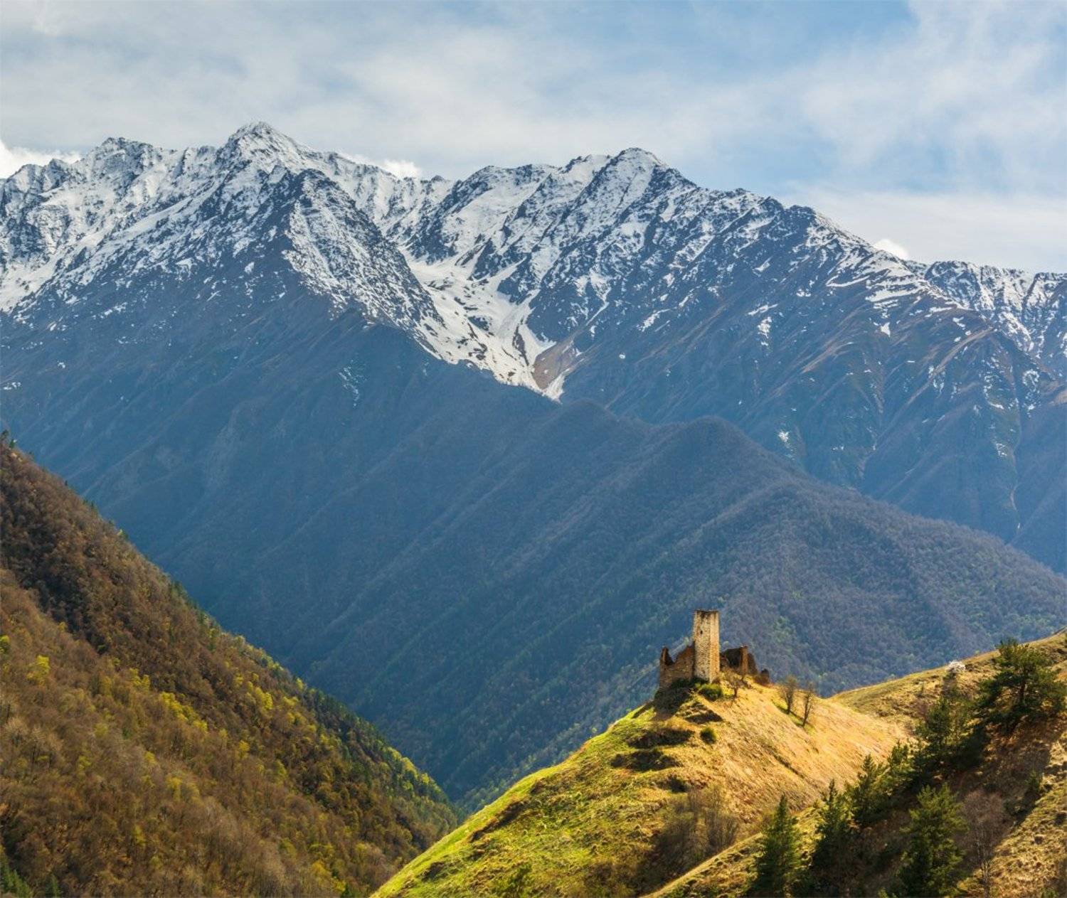 природа, пейзаж, кавказ, горы, весна, вечер, панорама, закат, солнце, небо, облака, свет, Альберт Беляев