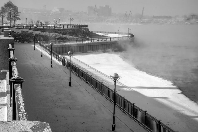 Иркутск,Ангара,набережная,мороз,февраль,туман Иркутск-Ангара фото превью