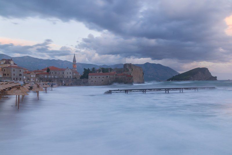 Черногория, Будва, море, шторм, небо, волны, montenegro, budva Будва фото превью