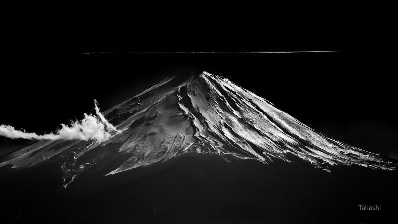 Fuji,Japan,mountain,snow,vapor trail,airplane,cloud, Trace фото превью