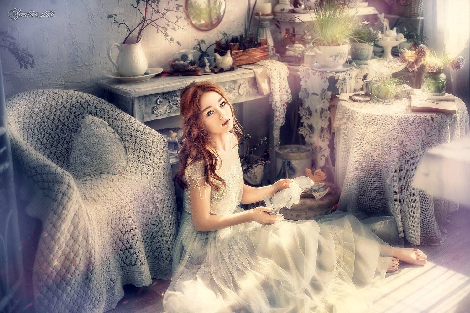 girl, vintage, sunlight, fairy tale, red hair, spring, Марина Семёхина