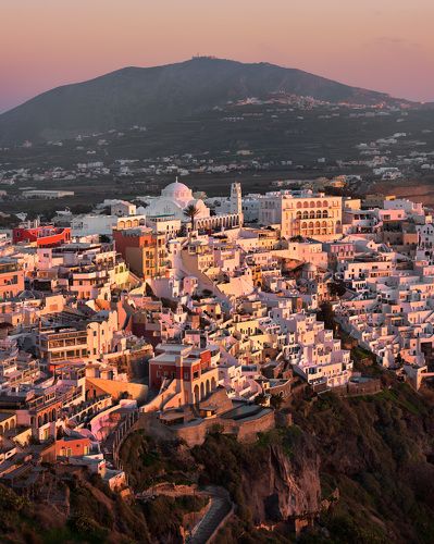 Aerial View of Fira in the Evening, Santorini, Greece