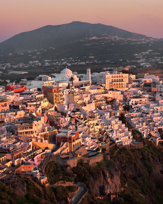 aegean, aerial, architecture, building, capital, cathedral, church, city, cityscape, cliff, coast, culture, cyclades, dome, europe, european, evening, fira, greece, greek, hill, history, house, iconic, island, landmark, landscape, lights, mediterranean, m Aerial View of Fira in the Evening, Santorini, Greece фото превью