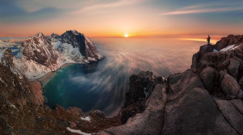 muntain, sunset, sunrise, lofoten, norway, Ryten Lofoten sunset фото превью