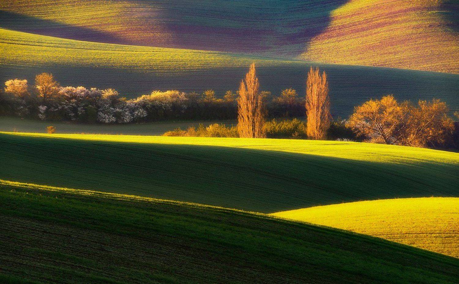 spring moravia czech repulic landscape green red sunrise, Robert Radomski