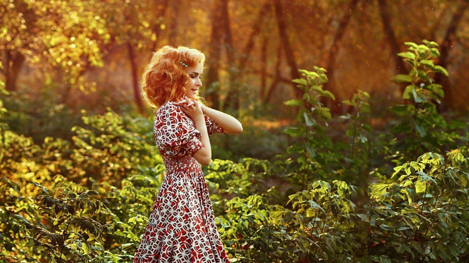 осень, прак, листопад, теплый, красивая девушка, листья, желтый, багряный, свет, Марина Кондратова