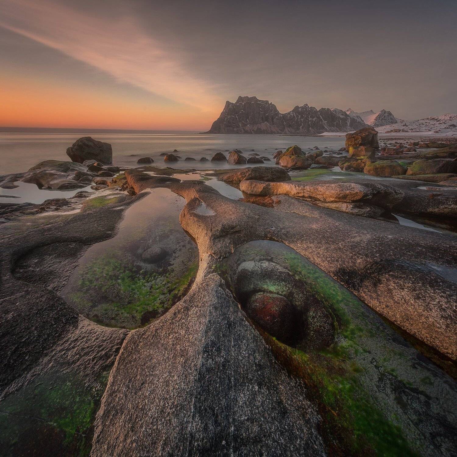sunset, sunrise, beach, Norway, Lofoten, sea, stones, sun, longexposure, Patrycja Towarek