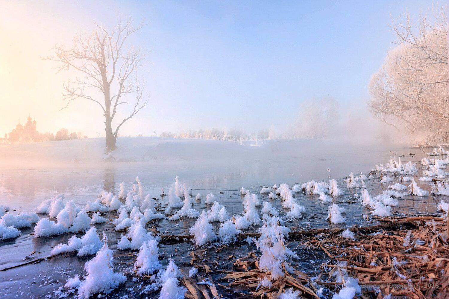 истра, река, зима, утро, туман, новый иерусалим, монастырь, Виктор Климкин