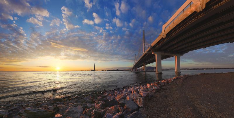 санкт-петербург, закат, западный скоростной диаметр, лахта центр, стадион санкт-петербург *** фото превью