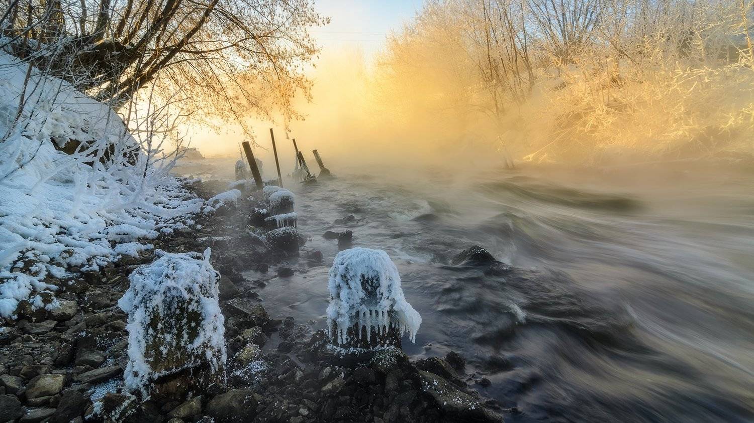 россия, природа, пейзаж, утро, рассвет, зима, мороз, иней, река, Виталий Левыкин