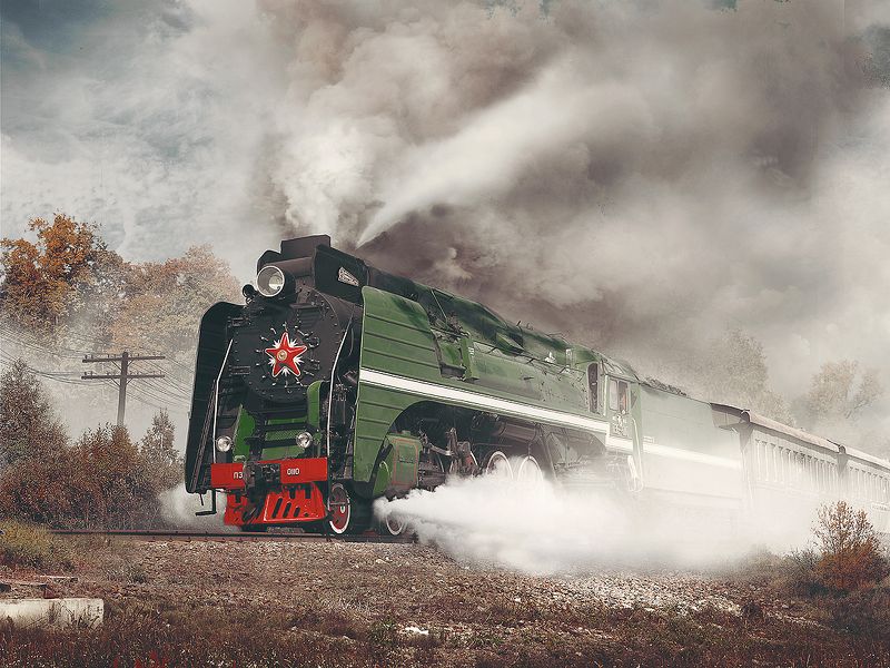 паровоз, серия, /п36, номер, 110, пассажирский поезд, осень 110-й фото превью