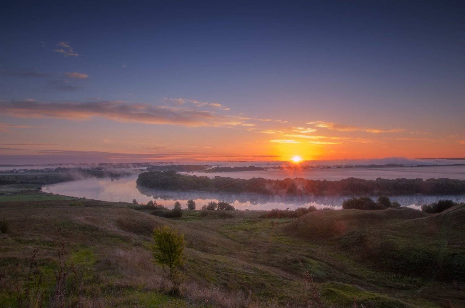 туман, утро,рассвет,лето,солнце,природа,пейзаж,река, небо, Павел Ныриков