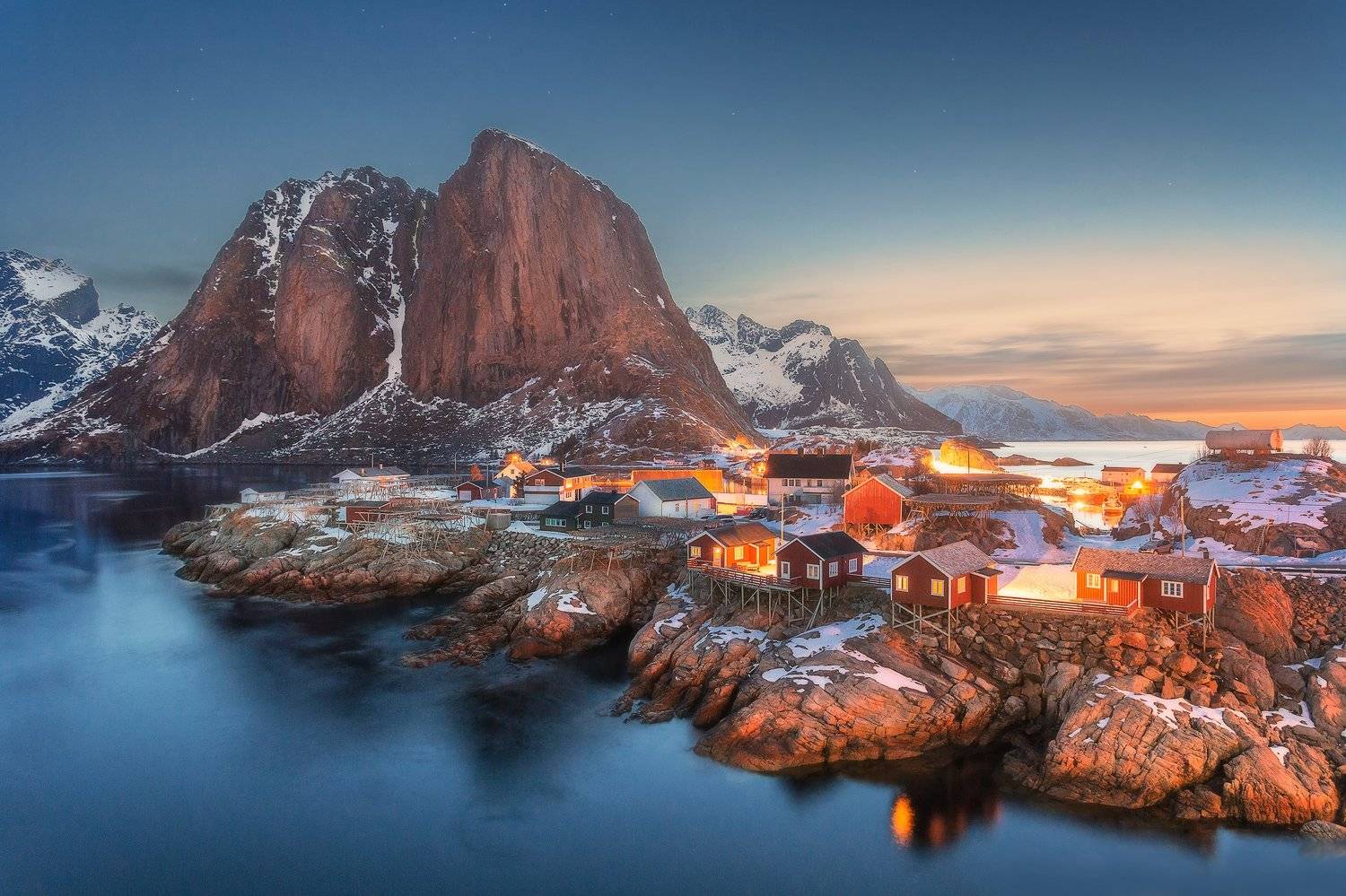 Norway, Lofoten, Hamn&oslash;y, sunrise, night, , Patrycja Towarek
