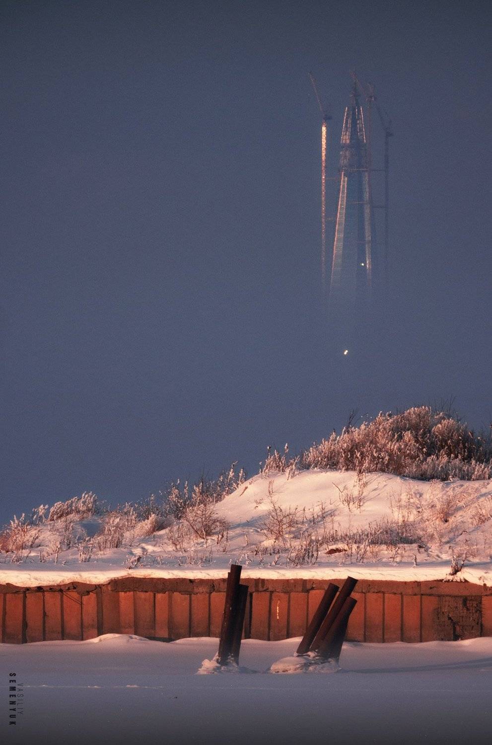 санкт-петербург, зима, финский залив, башня газпрома, снег, туман., Семенюк Василий