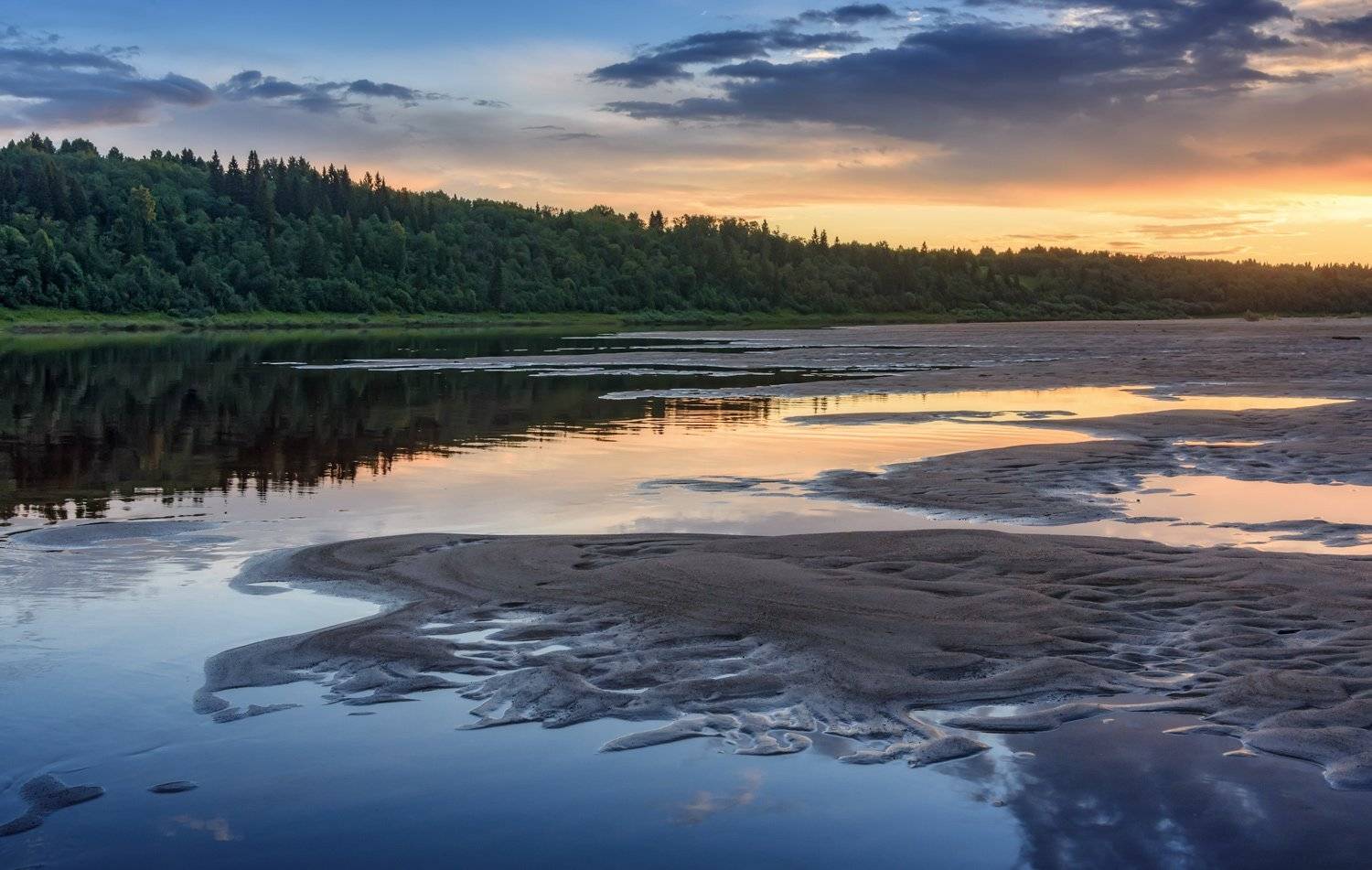река вага архангельск закат лето июль лес песок отмели, Ра Вера