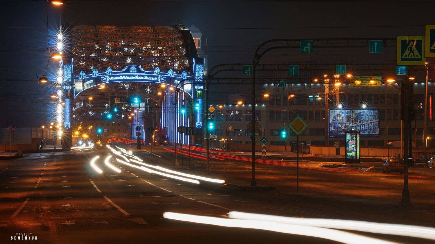 санкт-петербург, зима, нева, большеохтинский мост, мост, иллюминация, треки, длинная выдержка., Семенюк Василий
