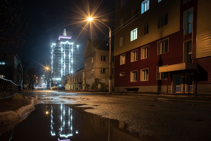 барнаул, апрель, ночь, лужи, дождь, весна, город, отражение, свет, сумерки, пейзаж, алтай Апрельский Барнаул фото превью