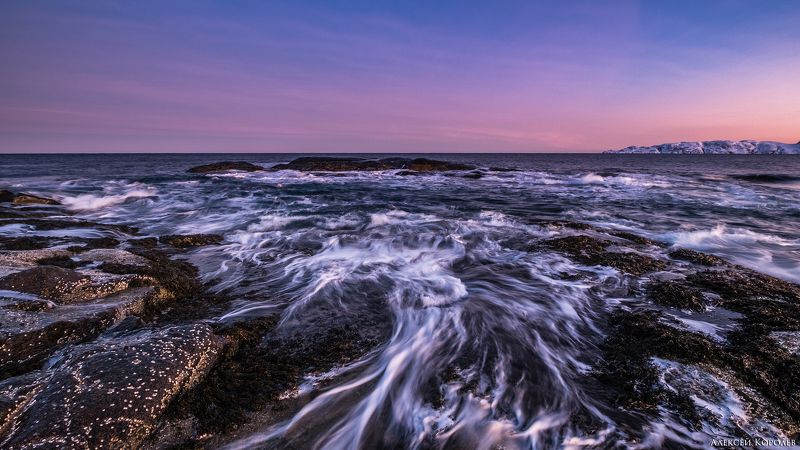 териберка, россия, кольский полуостров, баренцево море, арктика, север, заполярье, море, зима, рассвет, пейзаж, природа, teriberka, russia, kola peninsula, barents sea, arctic, north, sea, winter, dawn, landscape, nature Утренний прибой фото превью