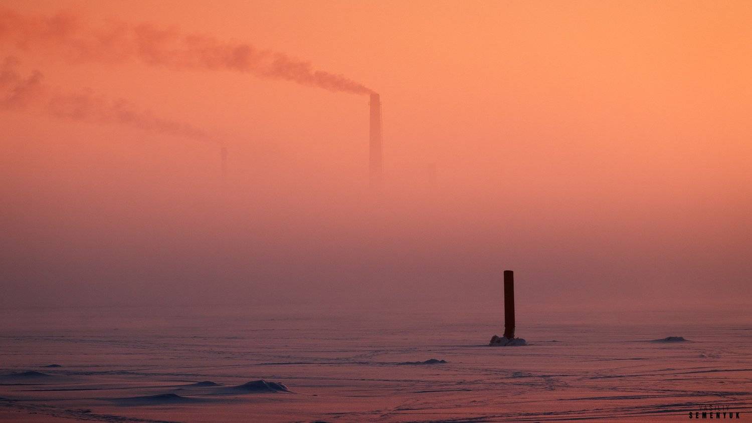 санкт-петербург, финский залив, трубы, зима, туман, закат, дымка, минимализм, снег., Семенюк Василий