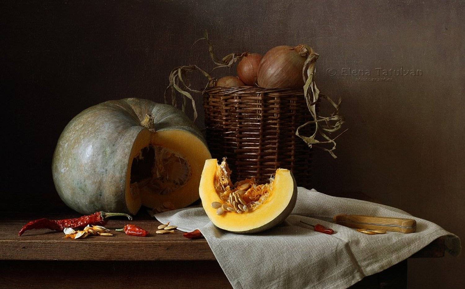 тыква, кусок, корзина, лук, перец, Елена Татульян