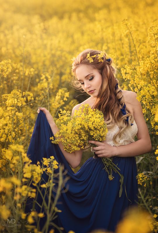 portrait, model, beauty, rapeseed, yellow *** фото превью
