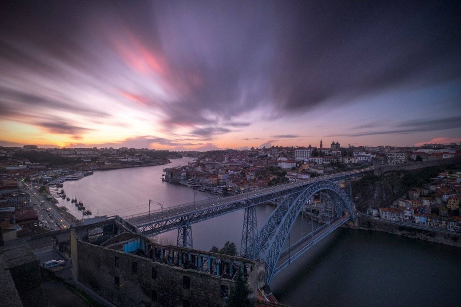 porto,portugal,sunset,sunrise,bridge,lomgexposure,long exposure,river, Kobran